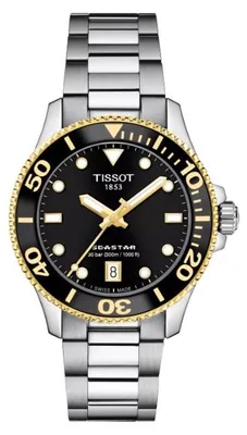 Zdjęcie produktu dla Tissot Seastar 1000 Quartz, czarna tarcza, 36 mm, złoty