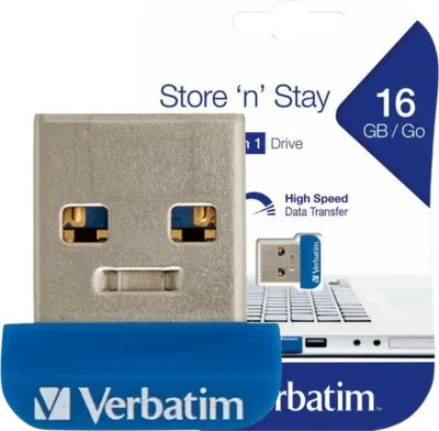 Zdjęcie produktu dla Verbatim Store 'n' Stay Nano, 16 GB, USB Typu-A, 2.0, Pokrywka, 3 g, Niebieski