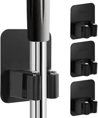Image de Unyqoos® : Lot de 4 supports muraux adhésifs pour outils et balais – Acier inoxydable 304, rouleaux antidérapants en silicone, fixation sans perçage, capacité de 5 kg par support, résistant à l'eau et à la rouille