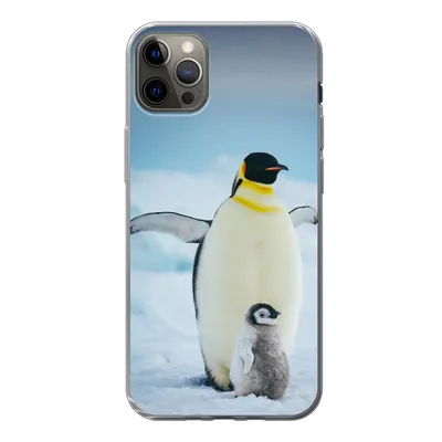 Produktbild von MuchoWow® Handyhülle Schutzhülle Hülle für iPhone 12 Pro Max Kaiserpinguin mit Jungen Silikon Softcase Handy Hülle - Hartschale