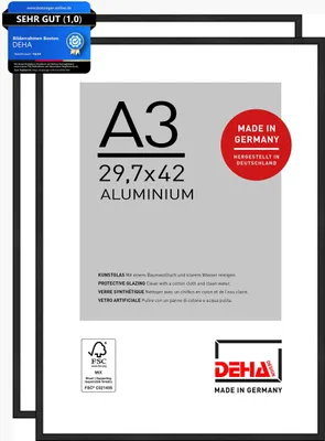 Produktbild von DEHA Design Bilderrahmen Boston (2er Set), A3 29,7x42 cm, Aluminium Schwarz Matt