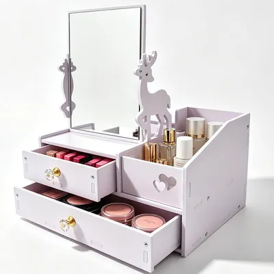 Make-uporganizer mit Spiegel, 360° drehbar, 28x20x16 cm, weiß