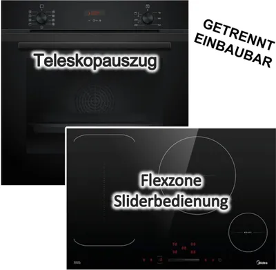 Produktbild von Herdset Siemens Backofen HYDROLYSE AUSZUG + Midea FLEX-Induktionskochfeld BOOSTER autark 77cm