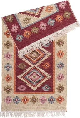 Produktbild von e-floor Teppiche 80x150 cm – Hochwertige, doppelseitige gewebte Teppiche mit zeitlosem Design und flacher Oberfläche - Bordeaux-Rauten