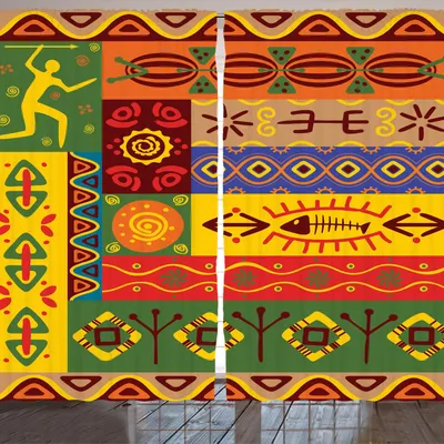 Produktbild von ARANDE afrikanisch Gardine, Abstrakte Westafrikanische Stammes Volkskunst Mit Einzigartigen Alten Linien Druck, 280 x 175 cm, Mehrfarbig