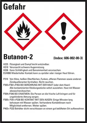 Produktbild von Dreifke® Aufkleber I Gefahrstoffetikett Butanon-2, GefStoffV/GHS/CLP, Folie, ...