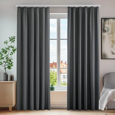 Produktbild von Thermovorhang mit Kräuselband, blickdicht und Lärmschutz, 260x140 cm, dunkelgrau, 2er Set