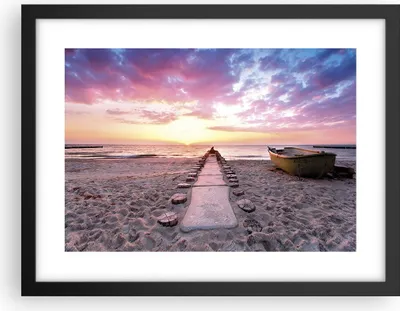 Produktbild von Gerahmtes Poster - Schwarzer Rahmen - Boot Strand Himmel - 40x30 cm - Wand Bild - Wanddeko - Wandbilder - Kunstposter - Wandposter - Bilderrahmen - Bilder - Kunstdruck - P2BAA40x30-5064