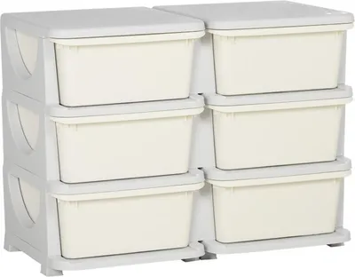 Immagine prodotto di Fortuna Lai Contenitore in plastica, 6 cassetti, organizer per giocattoli, piccola cassettiera per bambini, bianco crema