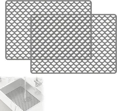 Produktbild von Set mit 2 Waschbeckenmatten 46 × 31 cm - Silikon - rutschfest - Schutz vor Kratzern