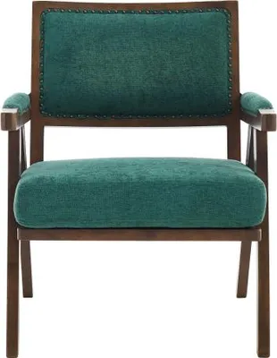 Produktbild von Mid Century Modern Stoff Loungesessel Einzelner Sofasessel Armlehnen Holzrahmen Gepolsterte Liege Arbeitszimmer Buero Dekoration 66x66.5x88 cm Smaragd