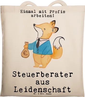 Produktbild von Mr. & Mrs. Panda Tote Bag Steuerberater Leidenschaft - Transparent - Geschenk, Schultasche, Tasche, Stoffbeutel, Unitasche, Jutebeutel