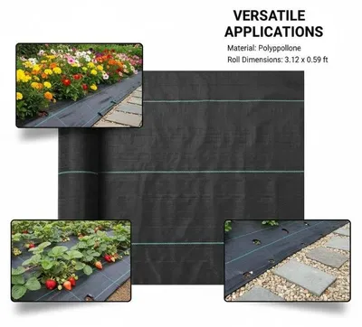 Produktbild von Unkrautvlies Unkrautschutz - Gewebe-Mulchfolie - 0,9 x 76,2 m - 170 g/m² PP - Wasserdurchlässig - Reißfest - Schwarz