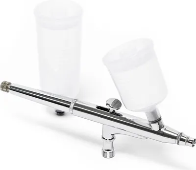 Produktbild von Wiltec Airbrush Pistole Typ 131 mit Double Action Funktion, Düse Ø 0,3 mm, 2 Farbbecher, Adapter für Modellbau, Nailart usw.