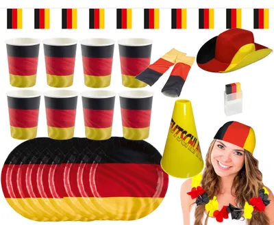 Produktbild von Amscan - Großes Deutschland Fan-Set (24-teilig) EM WM anfeuern schwarz rot gold