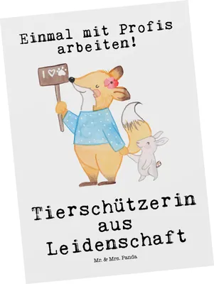 Produktbild von Mr. & Mrs. Panda Postkarte Tierschützerin Leidenschaft - Weiß - Geschenk, bildkarte, Ansichtskarten, Grußkarte, Postkarten, Ansichtskarte