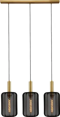Produktbild von Hängeleuchte Metall E27 H: max. 185 cm in Messing Schwarz 3-flammig länglich Modern Hängelampe