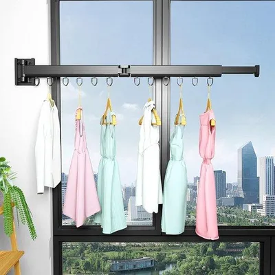 Produktbild von Famanu Wandmontage Trockenständer 60 + 24 cm - Faltbar, einziehbar, drehbar mit 12 Haken