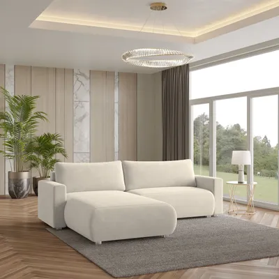 Zdjęcie produktu dla Masseno Narożnik TURIN M z funkcją spania i pojemnikiem na pościel Kształt L, Rozkładana sofa, Rogówka - Kremowy, MONOLITH 04