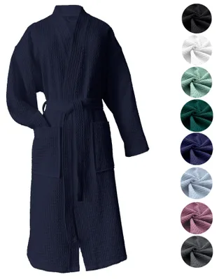 Produktbild von Heimtexland Bademantel Waffelpique Reisebademantel Saunamantel 100% Baumwolle leicht schnelltrocknend hautfreundlich für Damen und Herren Typ881 Nachtblau XXL