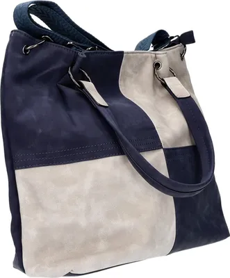Produktbild von Shopper DI-1027 aus glattem Kunstleder, Blau, 42x34x11 cm, mit Reißverschluss und abnehmbarem Schultergurt