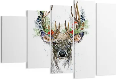 Produktbild von Bild auf Leinwand - Leinwandbild - 5 Teile - Surrealismus Hirsch Boho - 150x100cm - Wand Bild - Wanddeko - Wandbilder - Leinwanddruck - Bilder - Wanddekoration - Leinwand bilder - EG150x100-4486