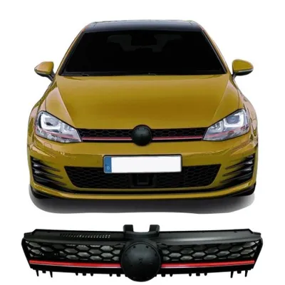 Immagine prodotto di Griglia di raffreddamento griglia radiatore, griglia nera a nido d'ape con striscia rossa/cromata per Golf 7 adatto per VW Golf 7 dal model year 08.2012-
