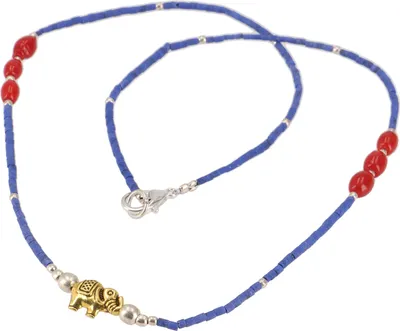 Produktbild von Zierliche Halskette mit Halbedelsteinen - Lapislazulit/Koralle, Grau, Ketten & Modeschmuck für den Hals