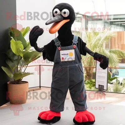 Produktbild von Schwarzer REDBROKOLY Flamingo Maskottchen Kostüm mit Latzhose und Handschuhen