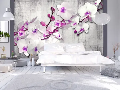 Produktbild von Vlies Fototapete 400x280 cm Tapeten Wandtapete XXL Blumen Orchidee Beton b-A-0157-a-d