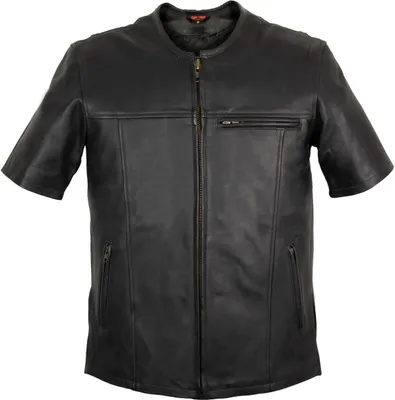 Produktbild von Biker Hemd Weste mit Ärmel Lederweste Lederkutte Kutte Reißverschluss Vorne(XL)
