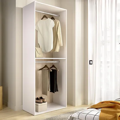 Image de Ashebrook - Grande Armoire, 45x205h cm Blanc, une Étagère