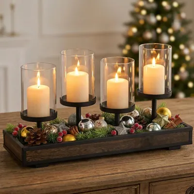 Obrázek produktu pro Adventní věnec se svícny a lucernou z dřeva
