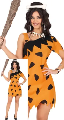 Immagine prodotto di Costume di carnevale troglodita età della pietra look maschiaccio preistorico vestito da festa, taglia: 38 - 40 (M) colore: arancione