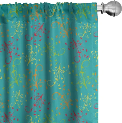 Image de ABAKUHAUS Abstrait Rideaux, voilages, douceur répétitive Branches colorées tourbillonnantes avec feuilles Motif graphique, 2 pièces 75 x 175 cm, écume de mer foncée Multicolore