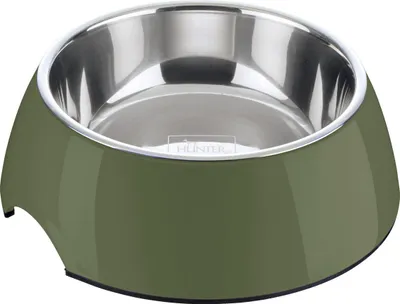 Produktbild von Hunter Melamin-Napf Khaki mit Edelstahleinsatz rutschfest 350 ml