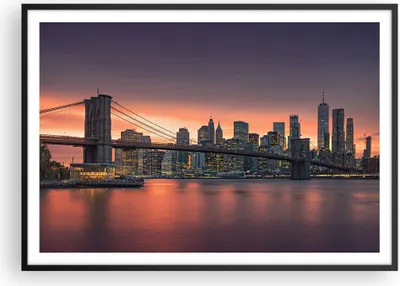 Produktbild von Gerahmtes Poster - Schwarzer Rahmen - New York Brücke Nacht - 100x70 cm - Wand Bild - Wanddeko - Wandbilder - Wandposter - Bilderrahmen - Bilder - Kunstdruck - Wandbild - P2BAA100x70-4048