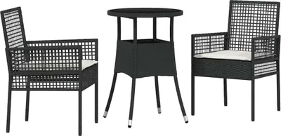 Image de vidaXL Ensemble de jardin 3 pcs noir Poly-Rotin