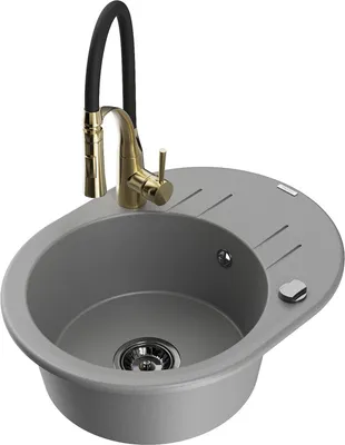 Produktbild von Mexen Kevin 1 Becken-Granitspüle mit Abtropffläche und Mischbatterie Aster, Grau - 6517-71-73450-57-B