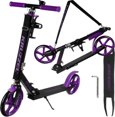 Produktbild von KRUZZEL Roller Kinder Klappbar ab 8 Jahren 200-mm-Räder - Höhenverstellbar Lenkrad 87–92–98 cm -Scooter mit Fußbremse und Flaschenhalter - Aluminiumrahmen 25628, Farbe:Violett