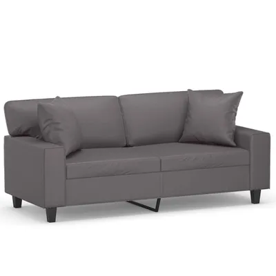 Image de Canapé 2 places avec oreillers décoratifs gris 140cm similicuir
