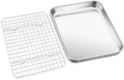 Produktbild von Backblech mit Abkühlrost - Edelstahl - 23,7 x 17,8 x 2,5 cm - Für den Backofen geeignet - Mit Abkühlrost inklusive - Edelstahlbackblech