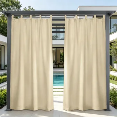 Produktbild von 2er Set Vorhang Outdoor Wasserdicht Blickdicht Schlaufen Abnehmbar Verdunkelungsvorhänge Thermovorhänge Terrasse Balkon Garten Hof, 132x213cm, Beige