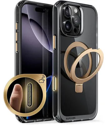 Obrázok produktu pre Puzdro pre iPhone 16 Pro 6,3'' s držiakom, kompatibilné s MagSafe, priehľadné, zlaté