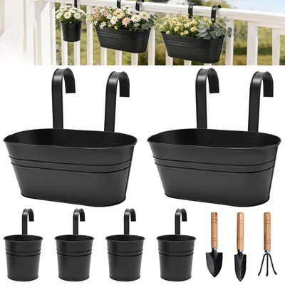 Produktbild von Omgoods – Set aus 6 hängenden Pflanzgefäßen mit 3 Gartenwerkzeugen für den Balkon