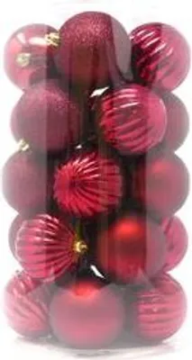 Produktbild von B&S 25 Weihnachtskugeln | Burgund | Ø 8 cm | Kunststoff | Rille, Glatt, Glitzer
