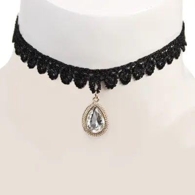 Produktbild von Gothic Samt Halsband Choker Strass Perlen Modell 5