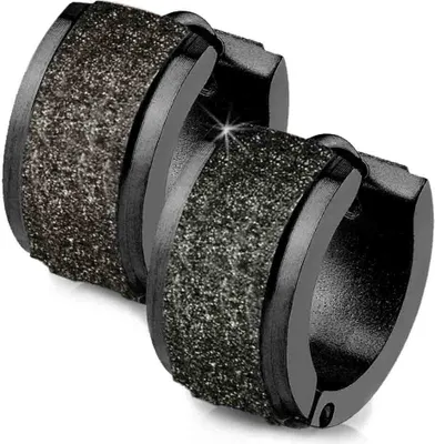 Produktbild von viva-adorno 1 Paar Damen Ohrringe Glitzer Creolen Edelstahl sandgestrahlt ER94_dia, schwarz