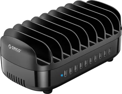 Obrázek produktu pro Avizar, nabíjecí stanice pro smartphone/tablet 10 USB portů 120W ventilátor, černá barva