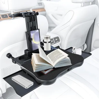 Image de Tablette de siège arrière avec porte-gobelets, table pliante, idéale pour les voyages